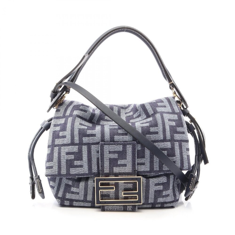 Fendi Mamma Baguette Handbag Denim Navy Blue Shopping Spree